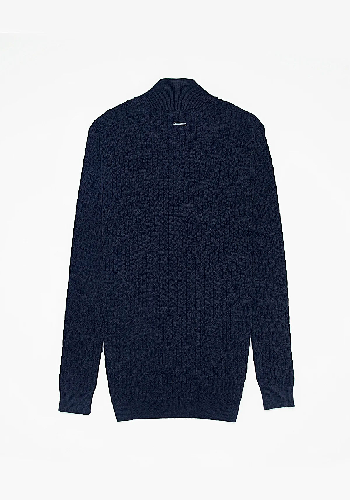 Saco Trenzado Half Zip Algodón Azul Oscuro